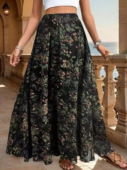 Women's Casual Printed Elegant Large Swing Skirt