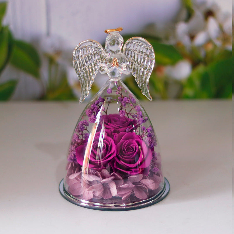 Ewige Blumengeschenk-Box-engel-Glas-Abdeckung-getrocknete Rose