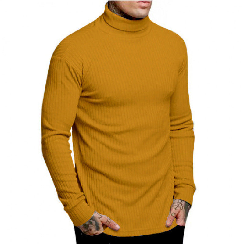 Casual Men's Fashion Solid Color High-neck Twisted Stripe Knit Sweater Slim Fit Knitwear