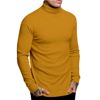 Casual Men's Fashion Solid Color High-neck Twisted Stripe Knit Sweater Slim Fit Knitwear