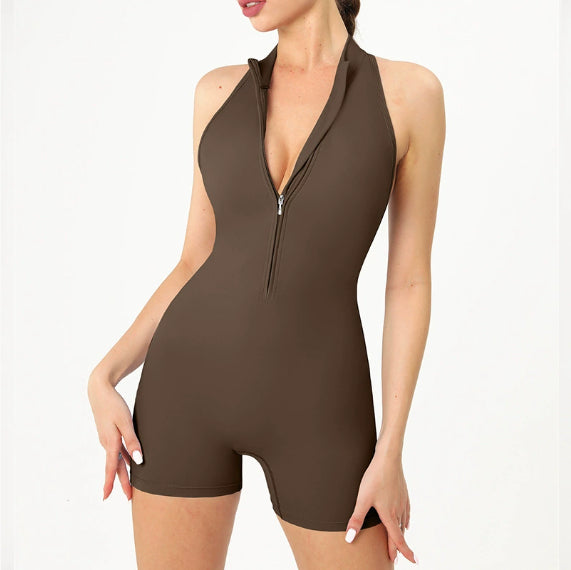 High-Intensity Workout Back-Slit Zipper Nude-Feel Butt-Lifting Bodysuit