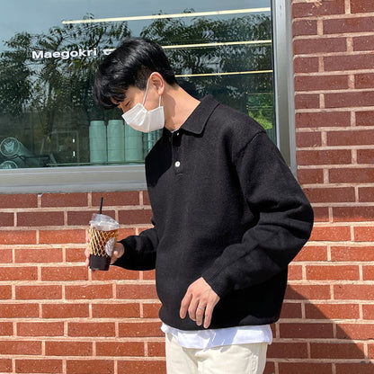 Polo Collar Sweater Men's Autumn And Winter Long Sleeve Lapel Knitwear