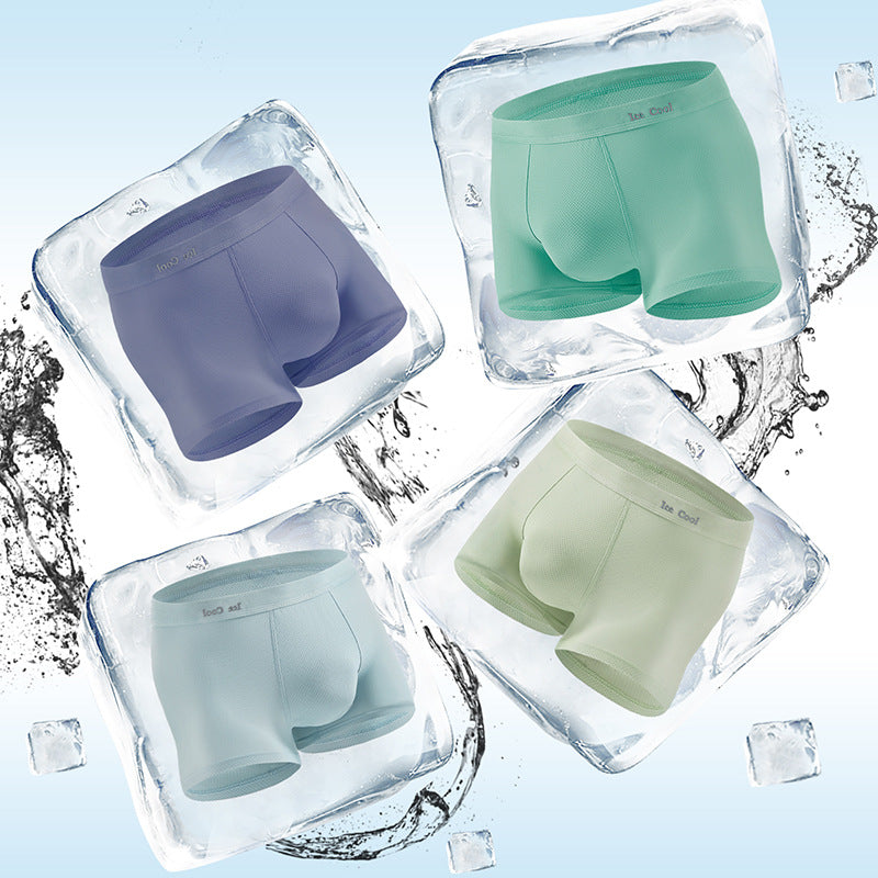 Summer Ice Silk Men's Underwear Hollow Mesh Breathable U Convex Boxer Briefs