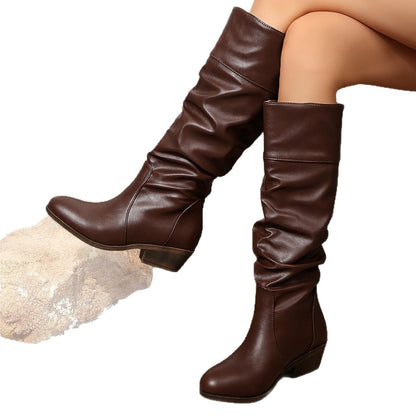 Foreign Trade Large Size Pleated High Leg Boot British Style Women