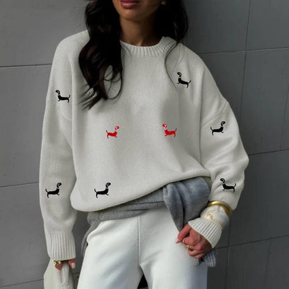 New Autumn And Winter Sweater Round Neck Long Sleeve Dog Print Casual