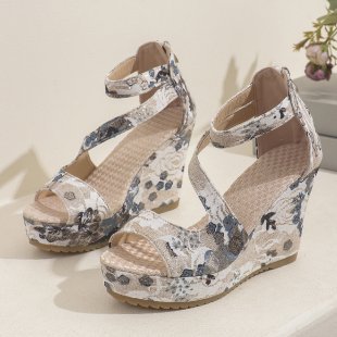 Women's Muffin Wedge Flower Lace Up Lace Fashion Sandals