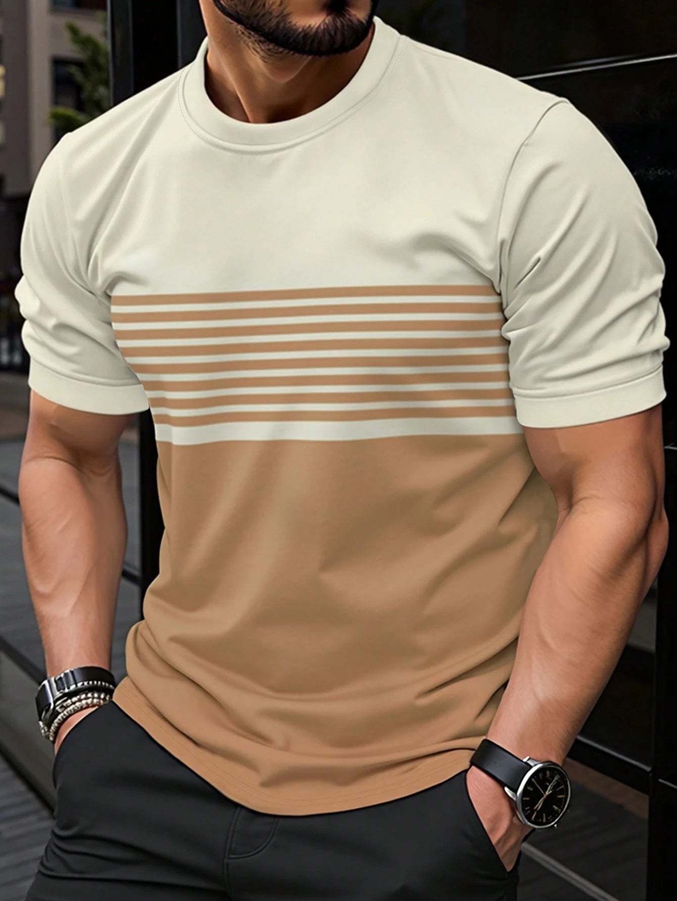 Fashionable And Minimalist Men's Crew-neck Casual Short-sleeve Shirt