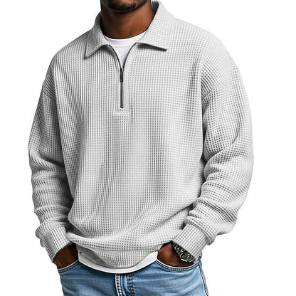 Herren Premium Langarm-Polo – Edle Waffel-Struktur & Zipper | American Retro Style