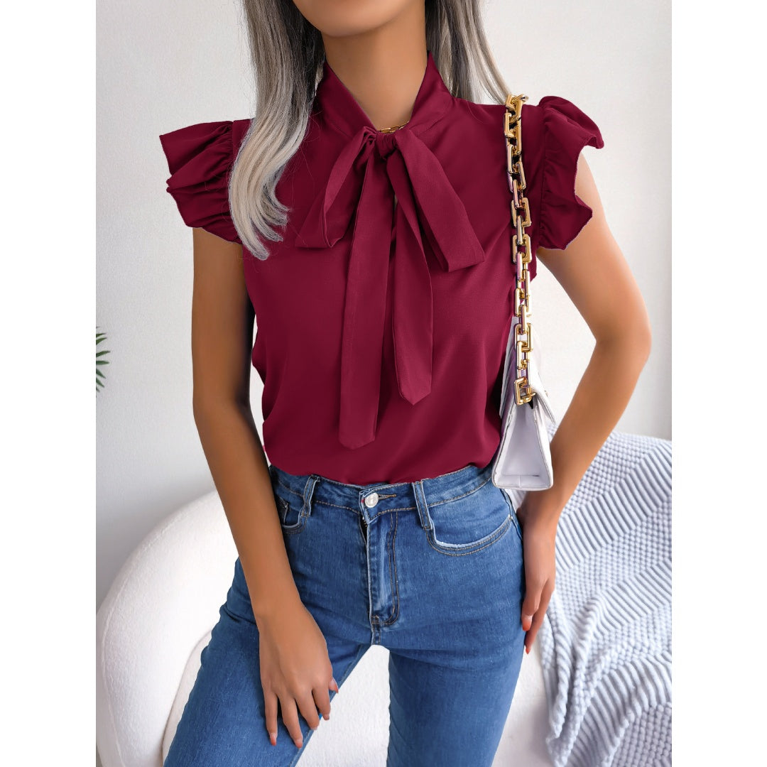 Romantische Chiffon-Bluse mit Rüschen und Schluppe