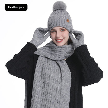 Women's Winter Warm Riding Ear Protection Knitted Hat Scarf Gloves