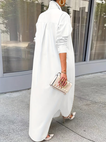 Elegantes Damen Longline-Hemdkleid – Luftige Oversize-Bluse mit durchgehender Knopfleiste – Stilvolles Maxikleid für Casual & Business-Looks