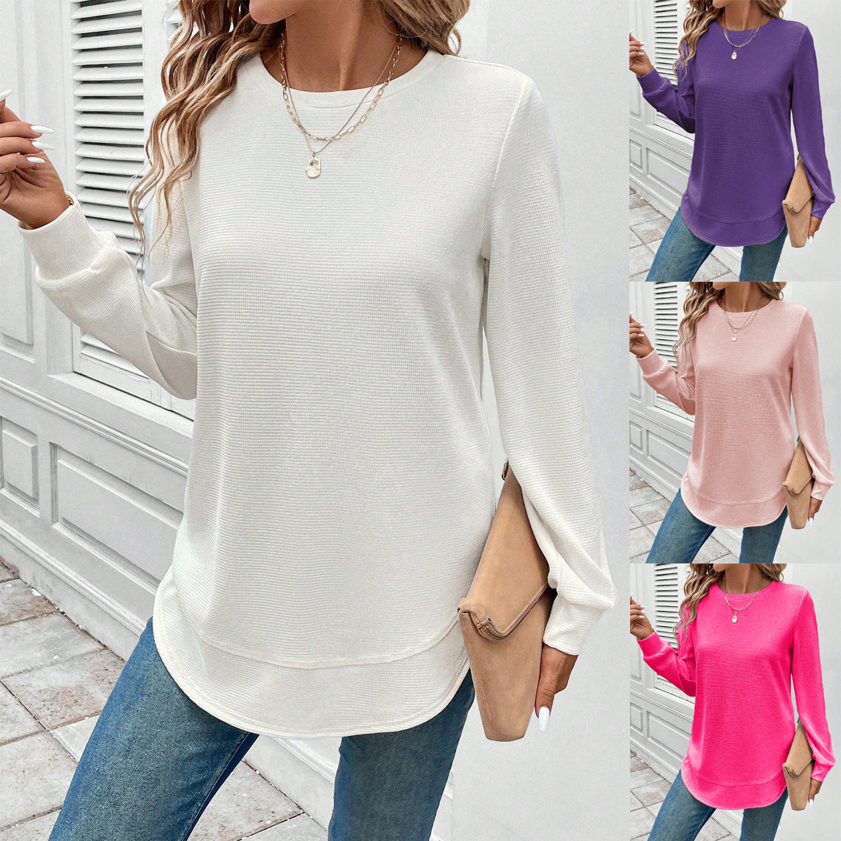 Women's Solid Color Round Neck Loose Stylish Sweatshirt