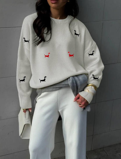 New Autumn And Winter Sweater Round Neck Long Sleeve Dog Print Casual