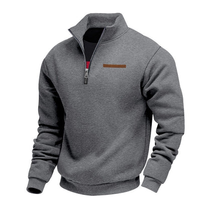 Fleece-lined Mid-length Zip-up Loose-fit Stand-up Collar Casual Hoodie