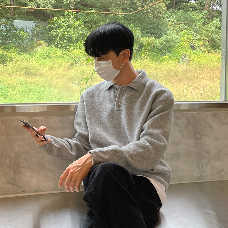 Polo Collar Sweater Men's Autumn And Winter Long Sleeve Lapel Knitwear