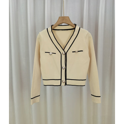 Exklusiver Damen Designer-Strickcardigan im Color-Blocking-Look – Eleganter Feinstrick-Cardigan für Business & Alltag – Stilvolle Übergangsjacke aus Core-Spun-Garn