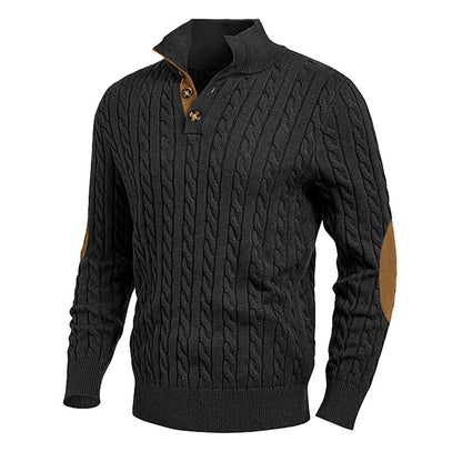 Slim-fit Buttoned Turtleneck Suede Stitching Sweater